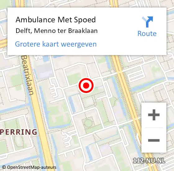 Locatie op kaart van de 112 melding: Ambulance Met Spoed Naar Delft, Menno ter Braaklaan op 31 mei 2024 13:52