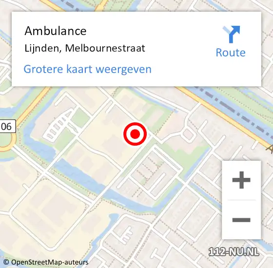 Locatie op kaart van de 112 melding: Ambulance Lijnden, Melbournestraat op 31 mei 2024 13:55