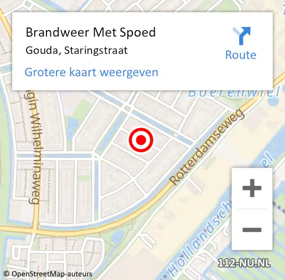 Locatie op kaart van de 112 melding: Brandweer Met Spoed Naar Gouda, Staringstraat op 31 mei 2024 14:08