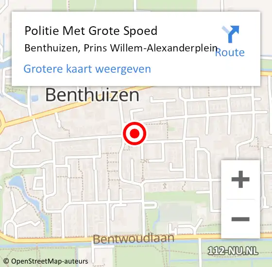 Locatie op kaart van de 112 melding: Politie Met Grote Spoed Naar Benthuizen, Prins Willem-Alexanderplein op 31 mei 2024 14:18