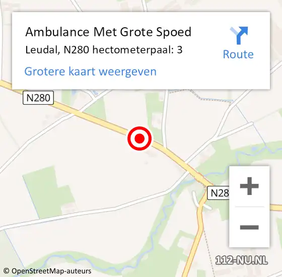 Locatie op kaart van de 112 melding: Ambulance Met Grote Spoed Naar Leudal, N280 hectometerpaal: 3 op 31 mei 2024 14:36