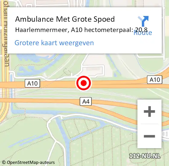 Locatie op kaart van de 112 melding: Ambulance Met Grote Spoed Naar Haarlemmermeer, A10 hectometerpaal: 20,8 op 31 mei 2024 14:40