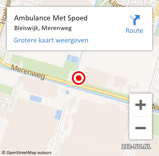 Locatie op kaart van de 112 melding: Ambulance Met Spoed Naar Bleiswijk, Merenweg op 31 mei 2024 14:57