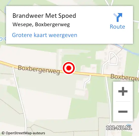 Locatie op kaart van de 112 melding: Brandweer Met Spoed Naar Wesepe, Boxbergerweg op 31 mei 2024 15:05