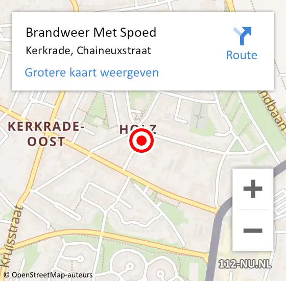 Locatie op kaart van de 112 melding: Brandweer Met Spoed Naar Kerkrade, Chaineuxstraat op 31 mei 2024 15:17