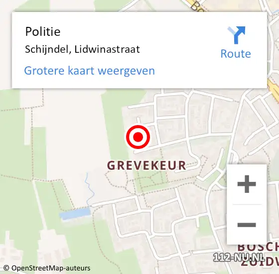 Locatie op kaart van de 112 melding: Politie Schijndel, Lidwinastraat op 31 mei 2024 15:34