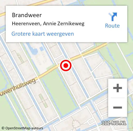 Locatie op kaart van de 112 melding: Brandweer Heerenveen, Annie Zernikeweg op 31 mei 2024 15:46