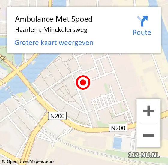 Locatie op kaart van de 112 melding: Ambulance Met Spoed Naar Haarlem, Minckelersweg op 31 mei 2024 15:49