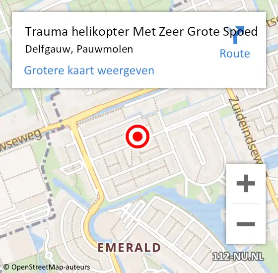 Locatie op kaart van de 112 melding: Trauma helikopter Met Zeer Grote Spoed Naar Delfgauw, Pauwmolen op 31 mei 2024 15:52