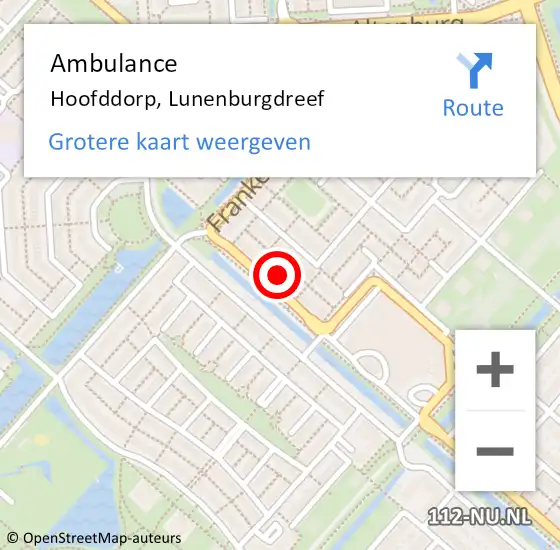 Locatie op kaart van de 112 melding: Ambulance Hoofddorp, Lunenburgdreef op 31 mei 2024 15:52