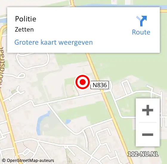 Locatie op kaart van de 112 melding: Politie Zetten op 31 mei 2024 16:02