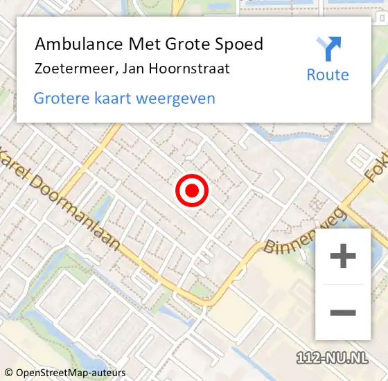 Locatie op kaart van de 112 melding: Ambulance Met Grote Spoed Naar Zoetermeer, Jan Hoornstraat op 31 mei 2024 16:16