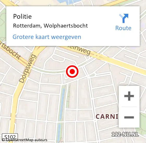 Locatie op kaart van de 112 melding: Politie Rotterdam, Wolphaertsbocht op 31 mei 2024 16:19