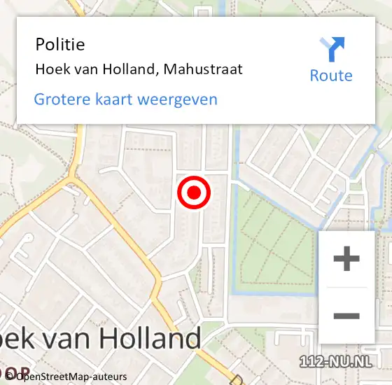 Locatie op kaart van de 112 melding: Politie Hoek van Holland, Mahustraat op 31 mei 2024 16:30