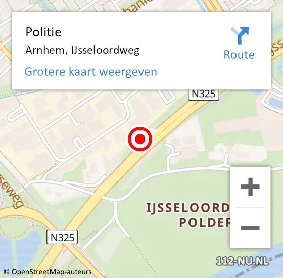 Locatie op kaart van de 112 melding: Politie Arnhem, IJsseloordweg op 31 mei 2024 16:31