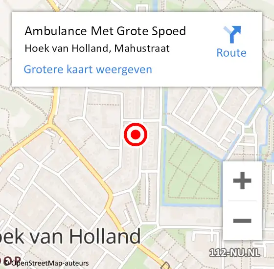 Locatie op kaart van de 112 melding: Ambulance Met Grote Spoed Naar Hoek van Holland, Mahustraat op 31 mei 2024 16:31