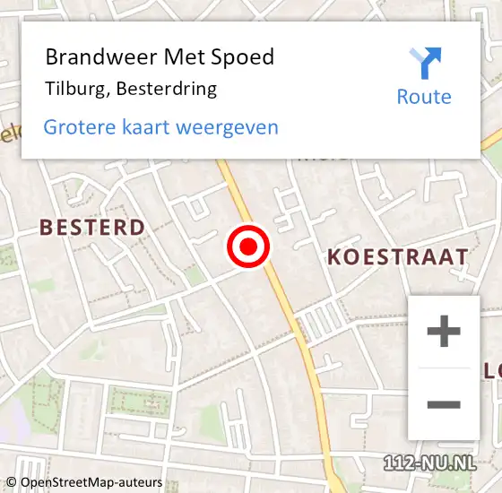 Locatie op kaart van de 112 melding: Brandweer Met Spoed Naar Tilburg, Besterdring op 31 mei 2024 16:38