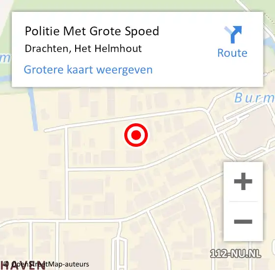 Locatie op kaart van de 112 melding: Politie Met Grote Spoed Naar Drachten, Het Helmhout op 31 mei 2024 16:41