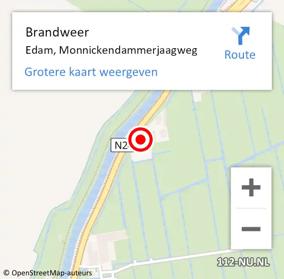 Locatie op kaart van de 112 melding: Brandweer Edam, Monnickendammerjaagweg op 31 mei 2024 16:43