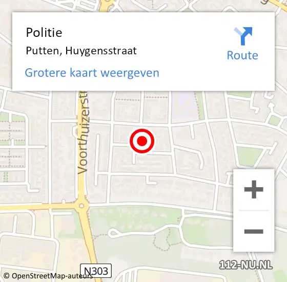 Locatie op kaart van de 112 melding: Politie Putten, Huygensstraat op 31 mei 2024 16:50
