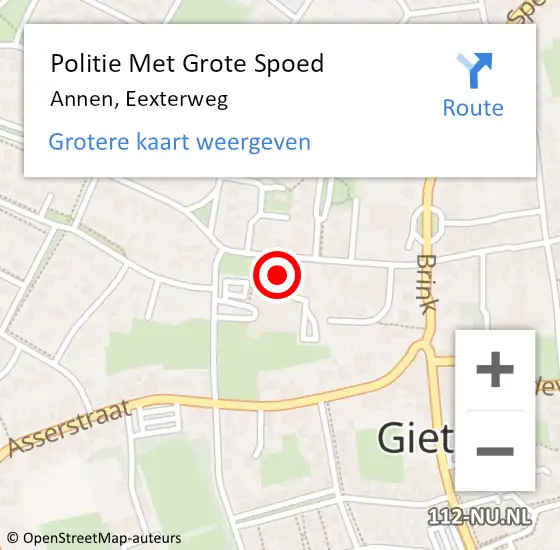 Locatie op kaart van de 112 melding: Politie Met Grote Spoed Naar Annen, Eexterweg op 31 mei 2024 16:52