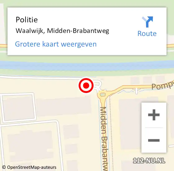 Locatie op kaart van de 112 melding: Politie Waalwijk, Midden-Brabantweg op 31 mei 2024 16:55