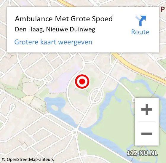 Locatie op kaart van de 112 melding: Ambulance Met Grote Spoed Naar Den Haag, Nieuwe Duinweg op 31 mei 2024 16:57