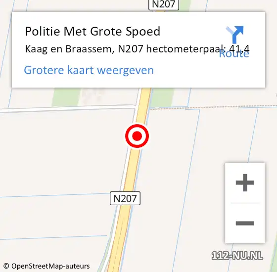 Locatie op kaart van de 112 melding: Politie Met Grote Spoed Naar Kaag en Braassem, N207 hectometerpaal: 41,4 op 31 mei 2024 17:02