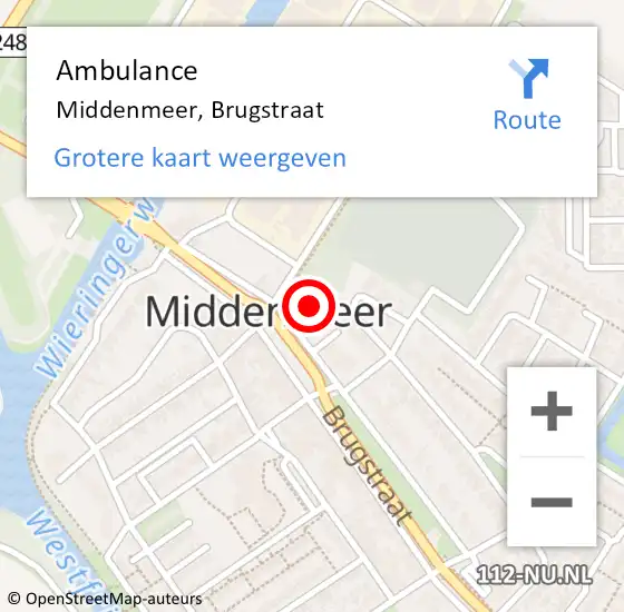 Locatie op kaart van de 112 melding: Ambulance Middenmeer, Brugstraat op 31 mei 2024 17:05