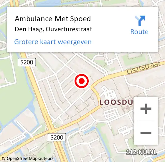 Locatie op kaart van de 112 melding: Ambulance Met Spoed Naar Den Haag, Ouverturestraat op 31 mei 2024 17:06