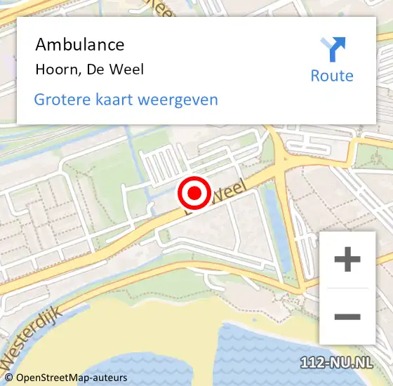 Locatie op kaart van de 112 melding: Ambulance Hoorn, De Weel op 31 mei 2024 17:13