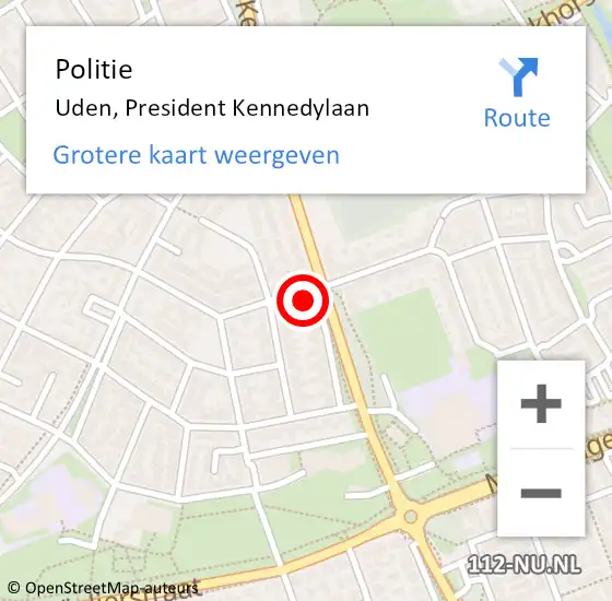 Locatie op kaart van de 112 melding: Politie Uden, President Kennedylaan op 31 mei 2024 17:17