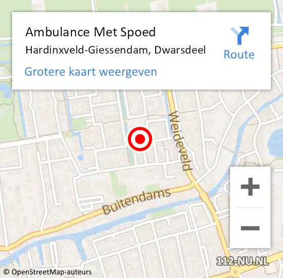 Locatie op kaart van de 112 melding: Ambulance Met Spoed Naar Hardinxveld-Giessendam, Dwarsdeel op 31 mei 2024 17:38