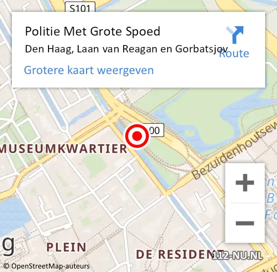 Locatie op kaart van de 112 melding: Politie Met Grote Spoed Naar Den Haag, Laan van Reagan en Gorbatsjov op 31 mei 2024 18:13