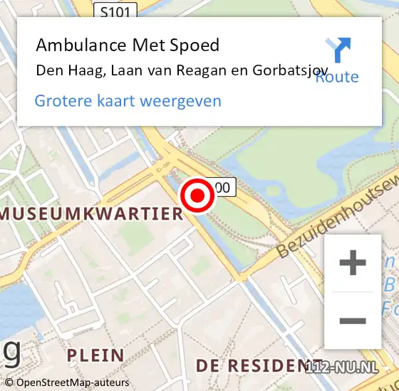 Locatie op kaart van de 112 melding: Ambulance Met Spoed Naar Den Haag, Laan van Reagan en Gorbatsjov op 31 mei 2024 18:14