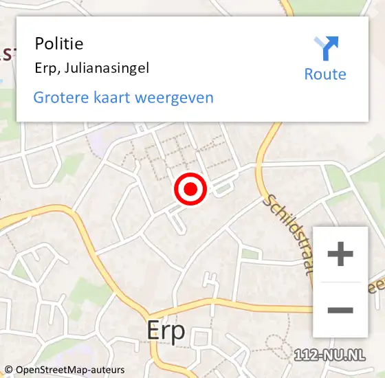 Locatie op kaart van de 112 melding: Politie Erp, Julianasingel op 31 mei 2024 18:14