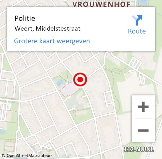 Locatie op kaart van de 112 melding: Politie Weert, Middelstestraat op 31 mei 2024 18:29