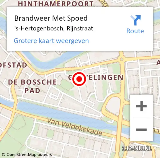 Locatie op kaart van de 112 melding: Brandweer Met Spoed Naar 's-Hertogenbosch, Rijnstraat op 31 mei 2024 18:49