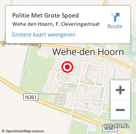 Locatie op kaart van de 112 melding: Politie Met Grote Spoed Naar Wehe den Hoorn, F. Cleveringastraat op 31 mei 2024 19:01