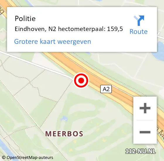 Locatie op kaart van de 112 melding: Politie Eindhoven, N2 hectometerpaal: 159,5 op 31 mei 2024 19:04