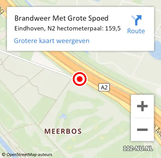 Locatie op kaart van de 112 melding: Brandweer Met Grote Spoed Naar Eindhoven, N2 hectometerpaal: 159,5 op 31 mei 2024 19:05