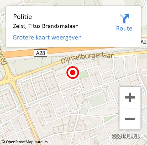 Locatie op kaart van de 112 melding: Politie Zeist, Titus Brandsmalaan op 31 mei 2024 19:15
