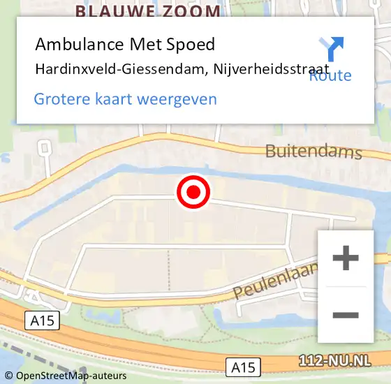 Locatie op kaart van de 112 melding: Ambulance Met Spoed Naar Hardinxveld-Giessendam, Nijverheidsstraat op 31 mei 2024 19:18