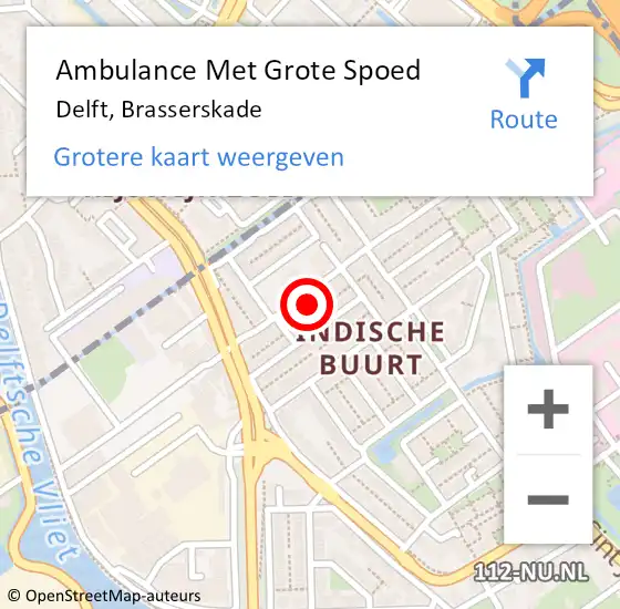 Locatie op kaart van de 112 melding: Ambulance Met Grote Spoed Naar Delft, Brasserskade op 31 mei 2024 19:19