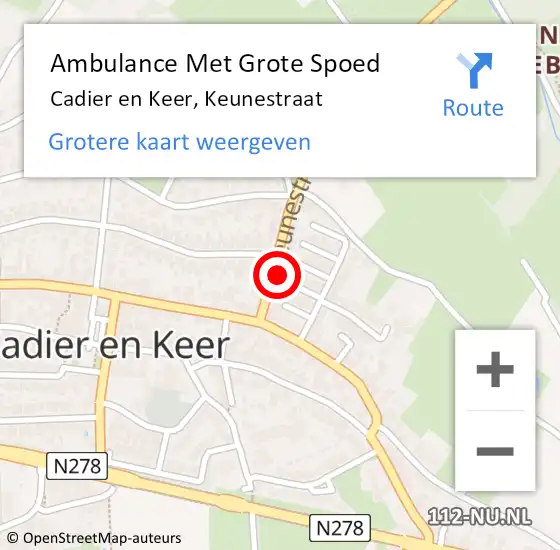 Locatie op kaart van de 112 melding: Ambulance Met Grote Spoed Naar Cadier en Keer, Keunestraat op 7 oktober 2014 20:53