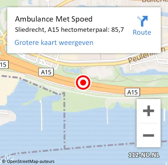 Locatie op kaart van de 112 melding: Ambulance Met Spoed Naar Sliedrecht, A15 hectometerpaal: 85,7 op 31 mei 2024 19:34