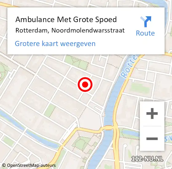 Locatie op kaart van de 112 melding: Ambulance Met Grote Spoed Naar Rotterdam, Noordmolendwarsstraat op 31 mei 2024 20:11