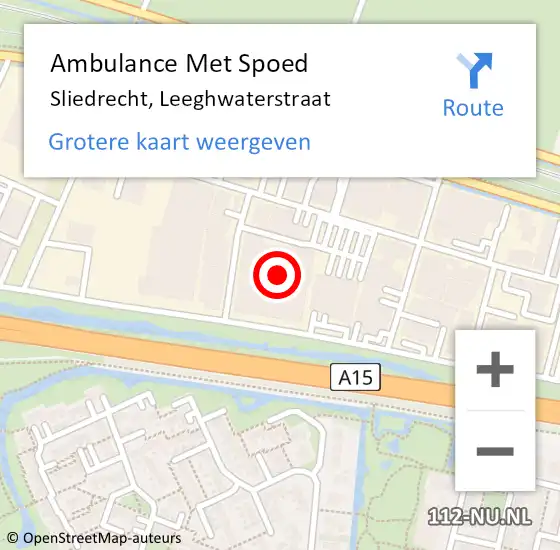 Locatie op kaart van de 112 melding: Ambulance Met Spoed Naar Sliedrecht, Leeghwaterstraat op 31 mei 2024 20:17