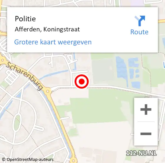 Locatie op kaart van de 112 melding: Politie Afferden, Koningstraat op 31 mei 2024 20:21