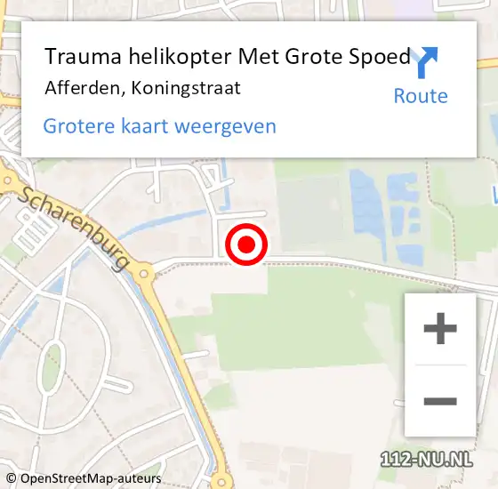 Locatie op kaart van de 112 melding: Trauma helikopter Met Grote Spoed Naar Afferden, Koningstraat op 31 mei 2024 20:27